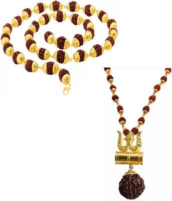 IGA COLLECTION Combo Rudraksha 45 Beads & RTD Pendant Mala Set Gold-plated Plated Stainless Steel Chain Set