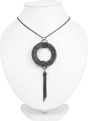 KieShna Westerns Black Long Necklace for Girls & Women Black Silver Plated Metal, Alloy Necklace