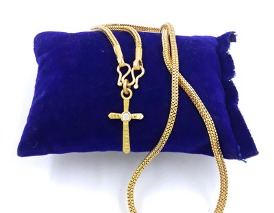 Anujeet Fashion Hub Gold Plated Covering 5 Metal Impon AD st Short Cross Chain Dollar for Women/Girl Gold-plated Plated Copper Chain