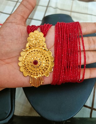 Gorkhastyle Premium Ranihar in Red Hydro Crystal Gold-plated Plated Copper Layered