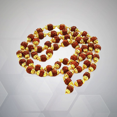 DIVINE SOUVENIRS Natural & Energized Rudraksha Mala Religious Jewelry Rudraksha Mala /Brass Chain Wood Chain Set