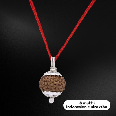 Kuttumb Gems & Jewels 8 Mukhi Rudraksha with Pendant for Men & Women Original Certified Eight Faced Silver Brass Pendant Set
