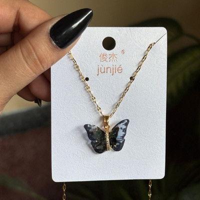 CarnationCart Korean Butterfly Pendant Necklace | Gold Chain Locket for Women Cubic Zirconia Silver Plated Stainless Steel Chain