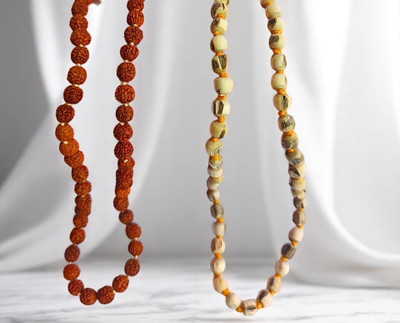 ImmunityRudra Rudraksha & Tulsi Mala Combo | 108+1 Original Beads | Unisex Spiritual Set Wood, Rudraksha Chain