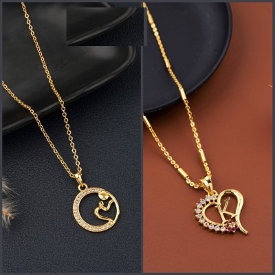 GANGA FASHION JEWELLERY combo of 2 pcs pendants 'k' alphabetical necklace chain women & girls Diamond Gold-plated Plated Alloy Chain Set