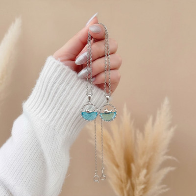 VR Divine Adorn Elegant 2 PCS Blue Dolphin Pendant Necklace Set | Silver Chain for Girls & Women Diamond Silver Plated Stainless Steel Chain Set