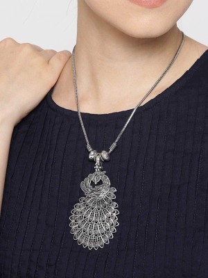 Fashion Fusion Peacock Inspired Contemporary Style Silver Plated Alloy Necklace