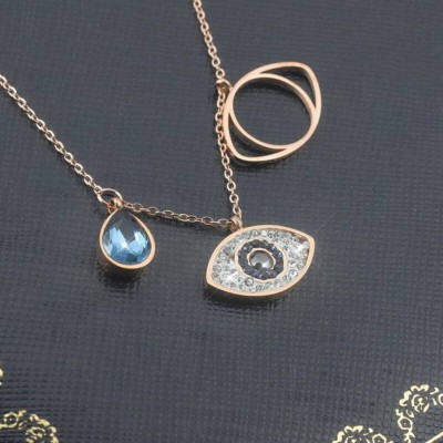 glowzi Glowzi Stainless Steel EvilEye Necklace Crystal Gold-plated Plated Brass Chain