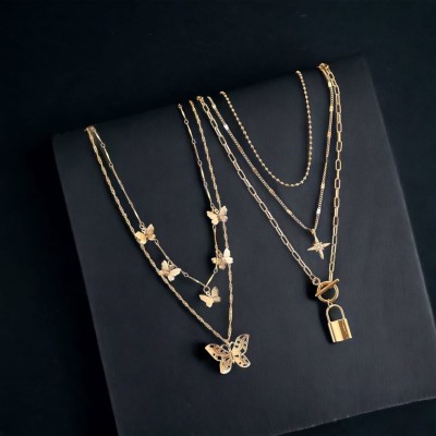 Goldiwala multi layered| designer necklace| combo with| |gold-plated for women/girl Gold-plated Plated Alloy Layered