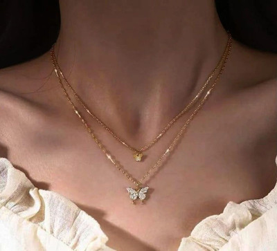 JRISSY Double Necklace Small Butterflies Gold-plated Plated Alloy Necklace