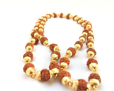 Malas Collection Rudraksha Mala Premium 24K Yellow Gold Plated Wood Chain