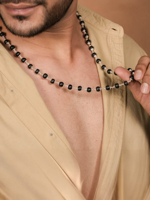 syrma Karungali Mala, Blackwood Mala with Silver String Silver Plated Rudraksha Necklace