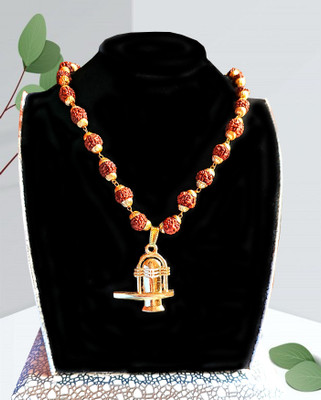 ANVIKA Golden Cap Rudraksha Mala With Golden Mahadev Pindi Locket Brass, Wood Chain