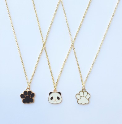 EnlightenMani Dog/Cat Paw with Panda Necklace Combo Pack of 3 necklaces Gold-plated Plated Alloy Necklace Set