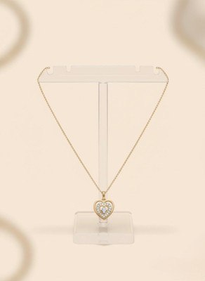 Gleve Gold-Plated Heart Pendant Necklace Chain Stylish & Partywear For Women Crystal Gold-plated Plated Stainless Steel Necklace
