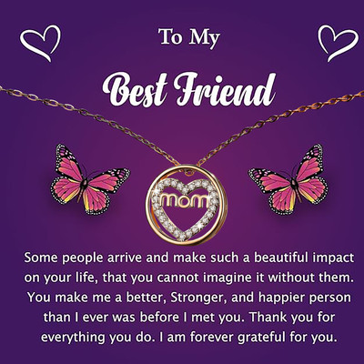 Glamovia Gold Plated MOM Heart Pendant Necklace Message Card & Gift Box Best Friend Zircon Alloy Necklace