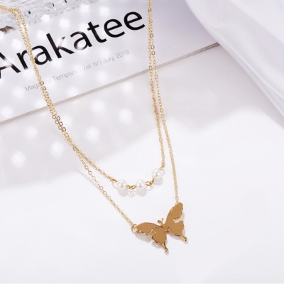 TheVineGirl Double Layered Butterfly White Pearl Necklace For Her Gold-plated Plated Alloy Necklace