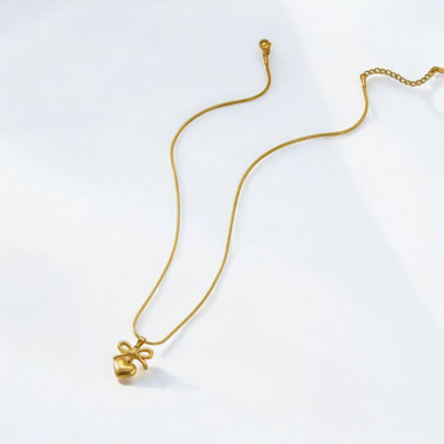 19th July Jewels 19TH JULY JEWELS-18K Gold Plated Anti-Tarnish Bow and Puffy Heart Necklace Gold-plated Plated Stainless Steel Necklace