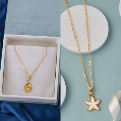 BRANDSOON Brandsoon Korean jewellery Gold Plated Pendant and chain for Girls/Women 2 Combo Gold-plated Plated Brass Chain