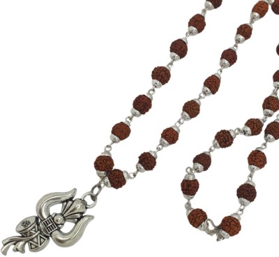 Fine Creation Shiv locket for boys With Mala Best Gift to Loved Ones Beads Silver Plated Brass, Wood Necklace