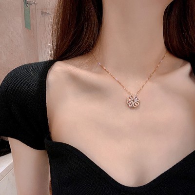 Royatto Luxury Magnetic Two-Wear Clavicle Chain Diamond Love Four-Leaf Clover XBV025 Diamond Brass Plated Copper Necklace