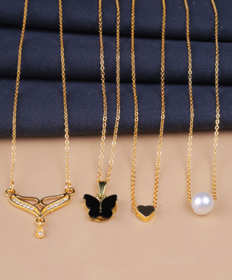 BOGHRA SALES Combo Pack of 4 Necklace Chain for Girls-women Pearl, Diamond Gold-plated Plated Alloy Necklace