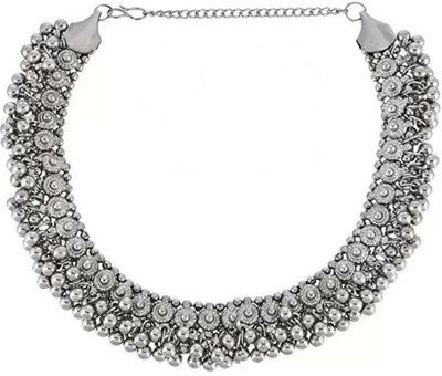 RiSidhi Trendy Silver Choker Necklace for Girls & Women Black Silver Plated Metal Necklace