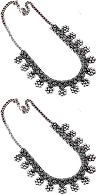 Haniya Oxidised German Silver Plated Choker Necklace for Women & Girls Silver Plated Brass Necklace