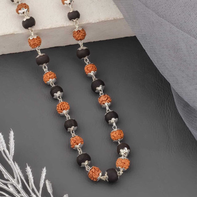 EiVAA Beautiful and Handcrafted Silver Plated Rudraksh and Karungali Daily Wear Mala Beads Silver Plated Metal, Wood Chain