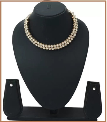 Ansar Gold Plated Choker Double Layer big Diamond Necklace for Girls & Woman Diamond Silver Plated Alloy Choker