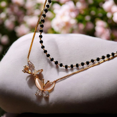 jisraa Diamond Choker Necklace Pendant Mangalsutra Chain for women & girls Gold-plated Plated Stainless Steel Choker