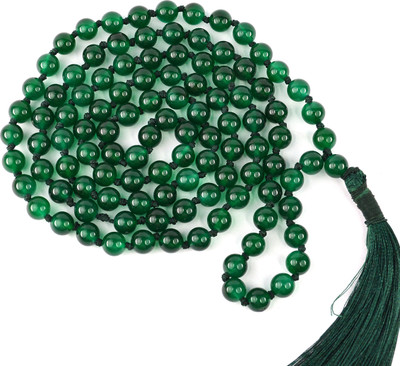 CRYSTU Natural Green Onyx 8 mm 108 Round Beads Beads Jaap Mala Necklace for Unisex Beads, Onyx Crystal Chain