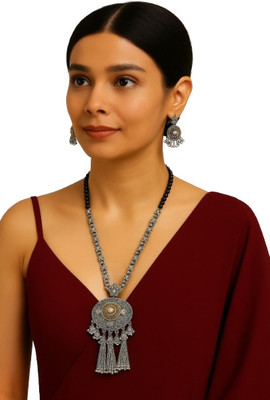 PRIDE SALES Pride Oxidised Silver Antique Necklace Set for Women Brass, Oxidised Silver, Alloy Necklace Set