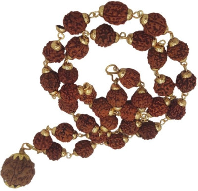HAPPY CREATION Most Demanded Lord Mahadev Dotted Locket Pendant With 5 Mukhi Rudraksha Mala Gold-plated Plated Brass Necklace Set