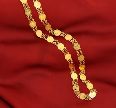 JUNKY JEWEL 1 Gram Gold Plated Laxmi Coin Chain Temple Jewelry Chain Mala For Women Gold-plated Plated Brass Chain