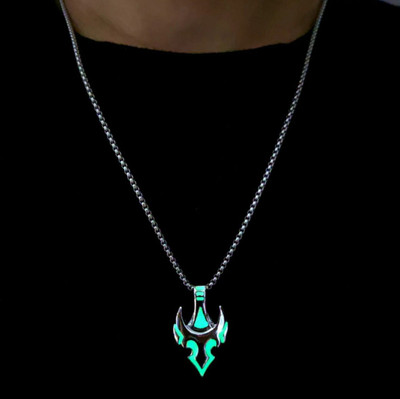 Oscar Enterprises glow in dark vintage helmet fire necklace for men Silver Plated Stainless Steel Chain