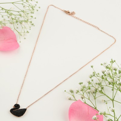 brado jewellery Brado Jewellery Exclusive Micro Rose Gold Plated American Diamond Beautiful Black Duck Shape Daily wear Necklace Golden Chain for Women and Girls Gold-plated Plated Copper Necklace