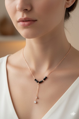 NARBADA Black Onyx Y-Lariat Onyx, Cubic Zirconia Gold-plated Plated Brass, Copper Chain