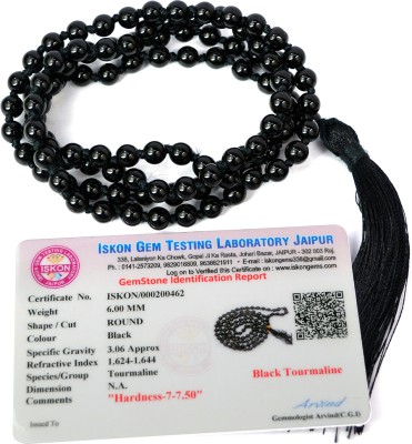 CRYSTU Certified Natural Black Tourmaline 6 mm 108 Round Bead Mala Necklace for Unisex Tourmaline Crystal Chain