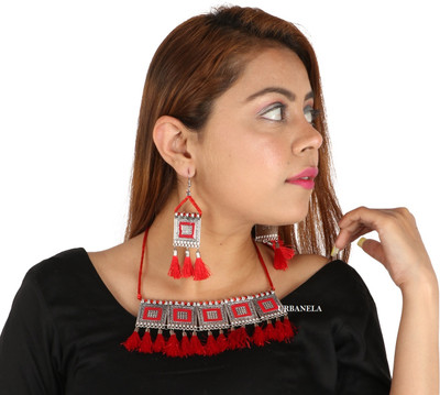 URBANELA Oxidised Silver Red Jewellery Set(Pack of 2)
