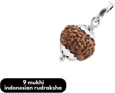 Kuttumb Gems & Jewels 9 Mukhi /9 Face Rudraksha with Lab Certificate for Men and Women Silver Brass Locket Set