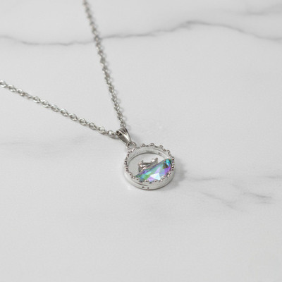 VR Divine Adorn Shiny Silver Dolphin Charm Pendant with Eye-Catching Multicolor Crystal Silver Plated Stainless Steel Chain Set