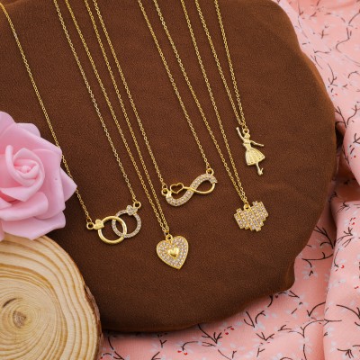 FLAMINGO JEWELS Delfa Combo Of 5 Necklaces Chain For Girls And Womens Gold-plated Plated Alloy Necklace