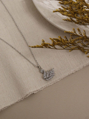 Temora Silver Plated WHite crystal Stone Studed Swan Necklace For Girls and women Cubic Zirconia Rhodium Plated Alloy Chain Set