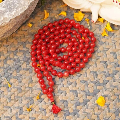 Devlink Original Red Hakik Jaap Mala | 108 Authentic Red Agate Beads for Meditation-6MM Beads Stone Chain