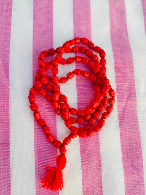 ARADHYA FASHON Natural Coral Rosary Red (cube size) Moonga/Munga Mala Beads Stone Chain
