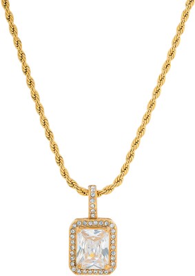 Perfectly Average White Cz Square Necklace | 18k Gold Plated With Cubic Zirconia Stone For Women. Cubic Zirconia Gold-plated Plated Stainless Steel Necklace