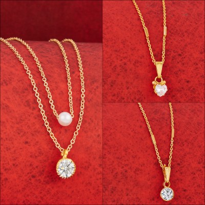 BOGHRA SALES Excellent Finish Combo of 3 Necklace Pendant Chain for Women,Girls Cubic Zirconia, Diamond Gold-plated Plated Copper, Alloy Necklace