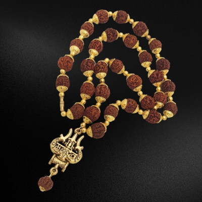 Fine Creation God Lord Shiva Mahadev Mahakaal Locket Pendant With 5 Mukhi Rudraksha Mala Gold-plated Plated Brass Necklace Set