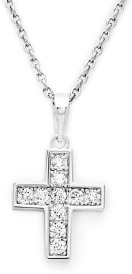 Silberry Silver Christ Vogue Cross Pendant with 18 Inch Chain For Women Cubic Zirconia Rhodium Plated Sterling Silver Necklace